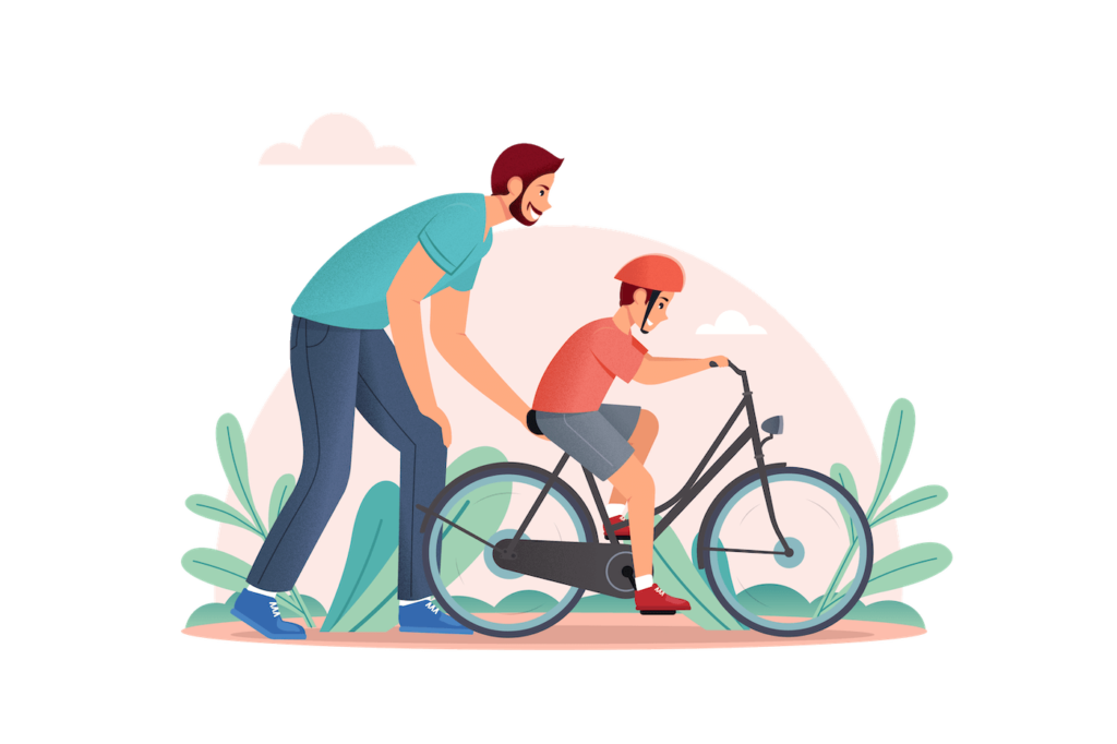 Man teaching boy to bike